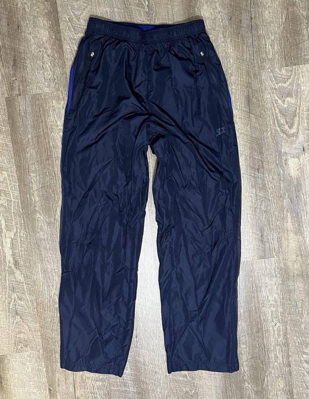 Vintage Starter Track Pants S Navy Blue Polyester Sweatpants Baggy Wide Leg Y2K